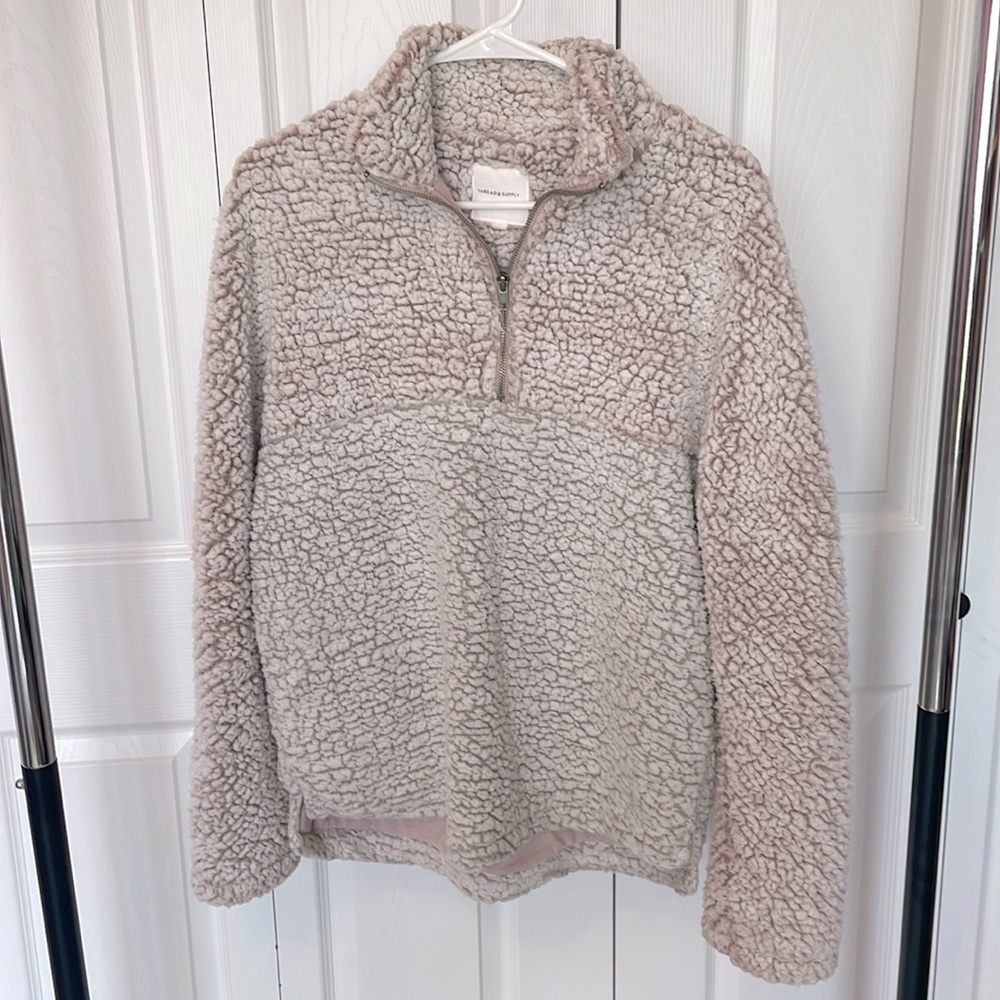 Thread and Supply Oversized Fuzzy Sherpa Quarter Zip Size Small